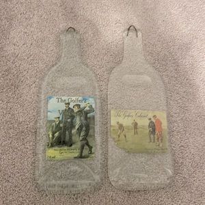 Wall Decor - Glass Wine “Golfers Vineyard” - Decor 5X13” - Set of 2